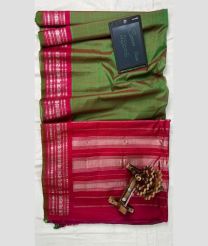 Leafy Green and Crimson gadwal sico sarees with All over Lines design