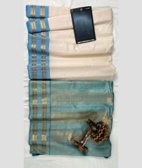 Cream and Sky Blue gadwal sico sarees with All over Lines design