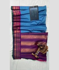 Blue and Magenta gadwal sico sarees with All over Lines design