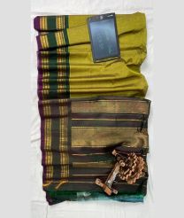 Leafy Green and Dark Grey gadwal sico sarees with All over Lines design