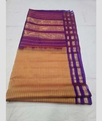 Carrot Orange and Magenta gadwal sico sarees with All over Lines design