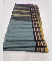 Grayish Turquoise and Black gadwal sico sarees with All over Lines design