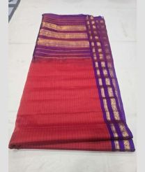 Red and Purple gadwal sico sarees with All over Lines design