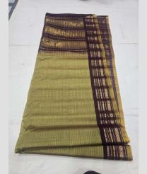 Lite Olive Green and Dark Chocolate gadwal sico sarees with All over Lines design