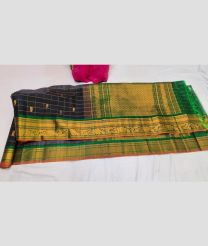 Black and Parrot Green gadwal sico sarees with All over Checks and Buttas design