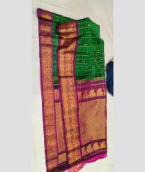 Green and Magenta gadwal sico sarees with All over Checks and Buttas design