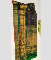 Black and Green gadwal sico sarees with All over Checks and Buttas design