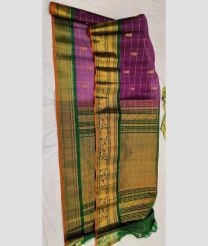 Dull Magenta and Green gadwal sico sarees with All over Checks and Buttas design