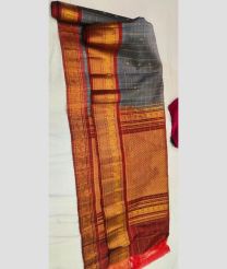 Grey and Maroon gadwal sico sarees with All over Checks and Buttas design