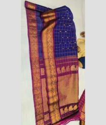 Navy Blue and Magenta gadwal sico sarees with All over Checks and Buttas design