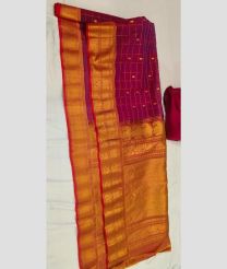 Magenta and Red gadwal sico sarees with All over Checks and Buttas design
