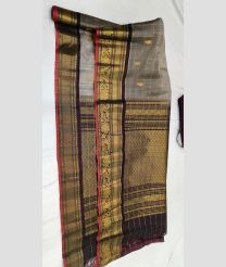 Grey and Charcoal Black gadwal sico sarees with All over Checks and Buttas design