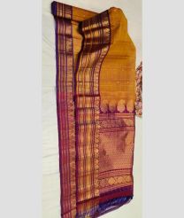Golden Yellow and Dark Magenta gadwal sico sarees with All over Checks and Buttas design