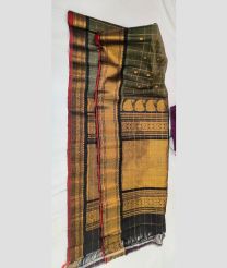Olive and Black gadwal sico sarees with All over Checks and Buttas design