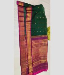 Green and Magenta gadwal sico sarees with All over Buttas design