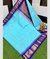 cyan colour gadwal sico sarees with Temple Border design