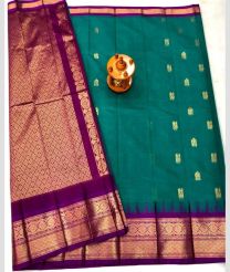 teal blue and brown colour gadwal sico sarees with Kanchi Border design