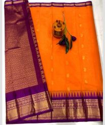 orange and brown colour gadwal sico sarees with Kanchi Border design