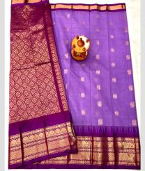 light violet and brown colour gadwal sico sarees with Kanchi Border design