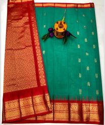 cyan blue and brown colour gadwal sico sarees with Kanchi Border design