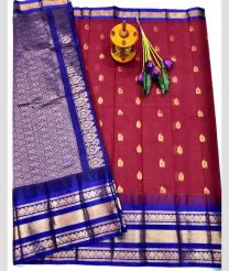 silver and magenta red colour gadwal sico sarees with Kanchi Border design