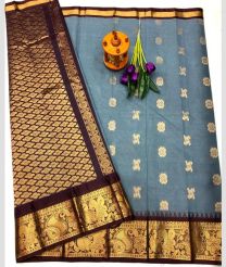 gray and brown colour gadwal sico sarees with Kanchi Border design