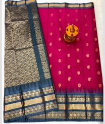 brown and magenta red colour gadwal sico sarees with Kanchi Border design