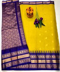 yellow and brown colour gadwal sico sarees with Kanchi Border design