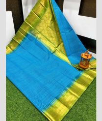 cyan blue and brown colour gadwal sico sarees with Kanchi Border design