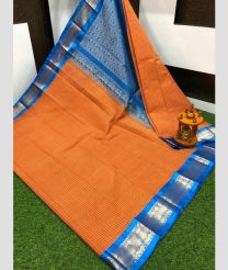 coral and silver colour gadwal sico sarees with Kanchi Border design