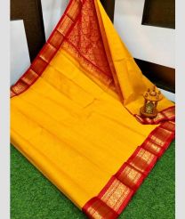 yellow and brown colour gadwal sico sarees with Kanchi Border design