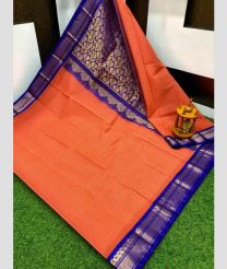 coral red colour gadwal sico sarees with Kanchi Border design