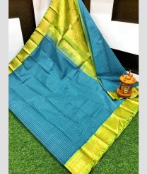 cyan blue colour gadwal sico sarees with Kanchi Border design