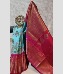 blue and brown colour gadwal sico sarees with temple kuttu border design