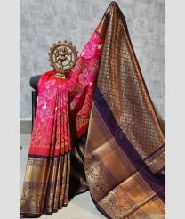 magenta and brown colour gadwal sico sarees with temple kuttu border design