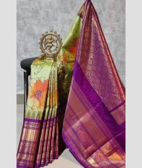 brown and light green colour gadwal sico sarees with temple kuttu border design