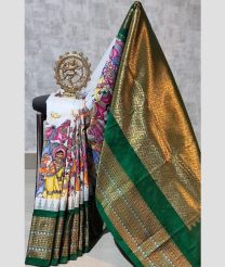 white and brown colour gadwal sico sarees with temple kuttu border design