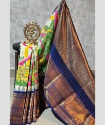 silver and blue colour gadwal sico sarees with temple kuttu border design