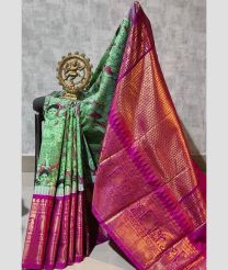 green and brown colour gadwal sico sarees with temple kuttu border design