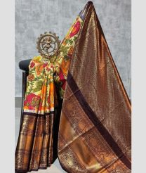 brown and orange colour gadwal sico sarees with temple kuttu border design