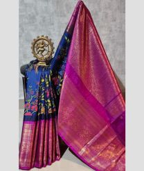 purple and blue colour gadwal sico sarees with temple kuttu border design