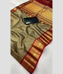 gray and brown colour gadwal sico sarees with All over Buttas design
