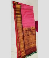coral red and brown colour gadwal sico sarees with All over Checks and Buttas design