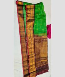 brown and green colour gadwal sico sarees with All over Checks and Buttas design