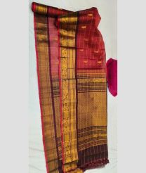 magenta and brown colour gadwal sico sarees with All over Checks and Buttas design