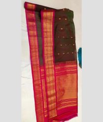 brown and charcoal colour gadwal sico sarees with All over Buttas design