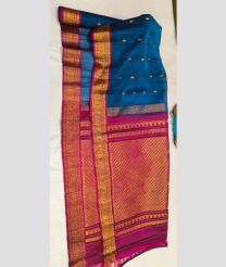 brown and blue colour gadwal sico sarees with All over Buttas design