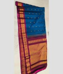 blue and brown colour gadwal sico sarees with All over Buttas design