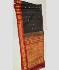 charcoal and brown colour gadwal sico sarees with All over Buttas design