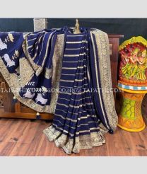 Navy Blue and Golden georgette sarees with All over Lines design - GEOS0024872
